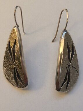 Unique Sterling Silver Tear-Drop Dragonfly Earrings